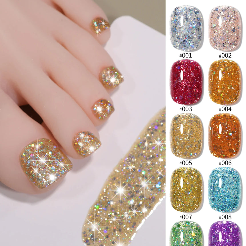1/ 10pcs 15ML Glitter Silver Color Nail Gel Polish Semi-permanent Varnish Soak Off Nail Art  UV LED Gel Manicure For Summer