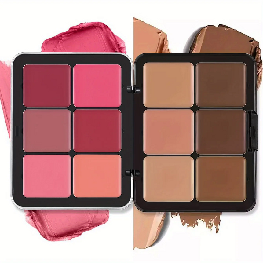 12-Color Metal Tin Concealer and Blush Cream Matte Highlighter Contour All-in-One Women's Makeup Palette Christmas Gift