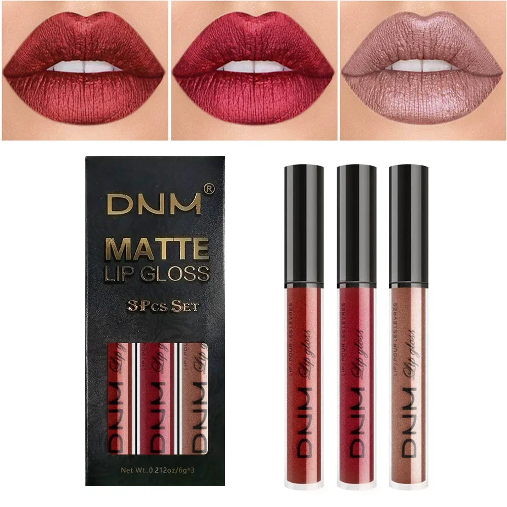 3pcs/set Liquid Lipstick Waterproof Long Lasting Cosmetic Black Blue Purple Green Matte Lip Gloss Nude Lip Tint Stain Makeup Set