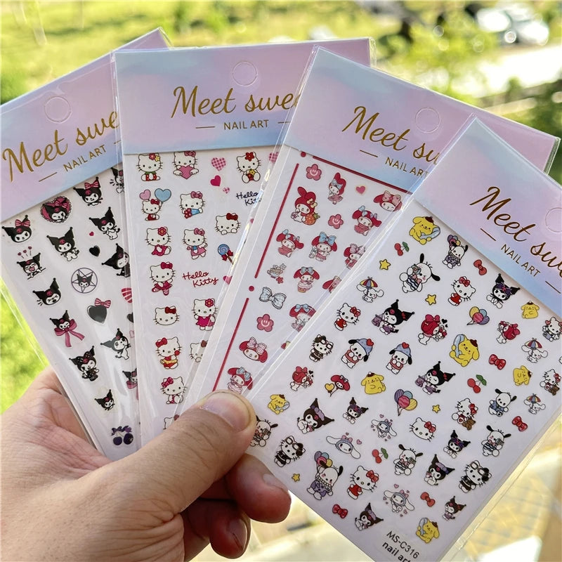 4PCS/1PC Set 3D Kawaii Sanrioed Nail Stickers,Hello Kitty Kuromi Melody Cartoon Nail Decals Decoration Supplies,Press on Nails