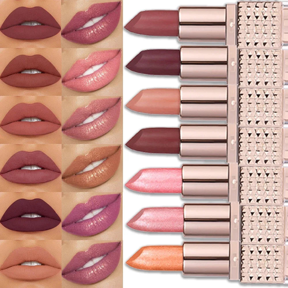 Pearlized Shimmer Lipstick Creamy Glister Metallic & Matte Finish Hydrating Non-Sticky Gorgeous Lip Luminous Tint Party Cosmetic