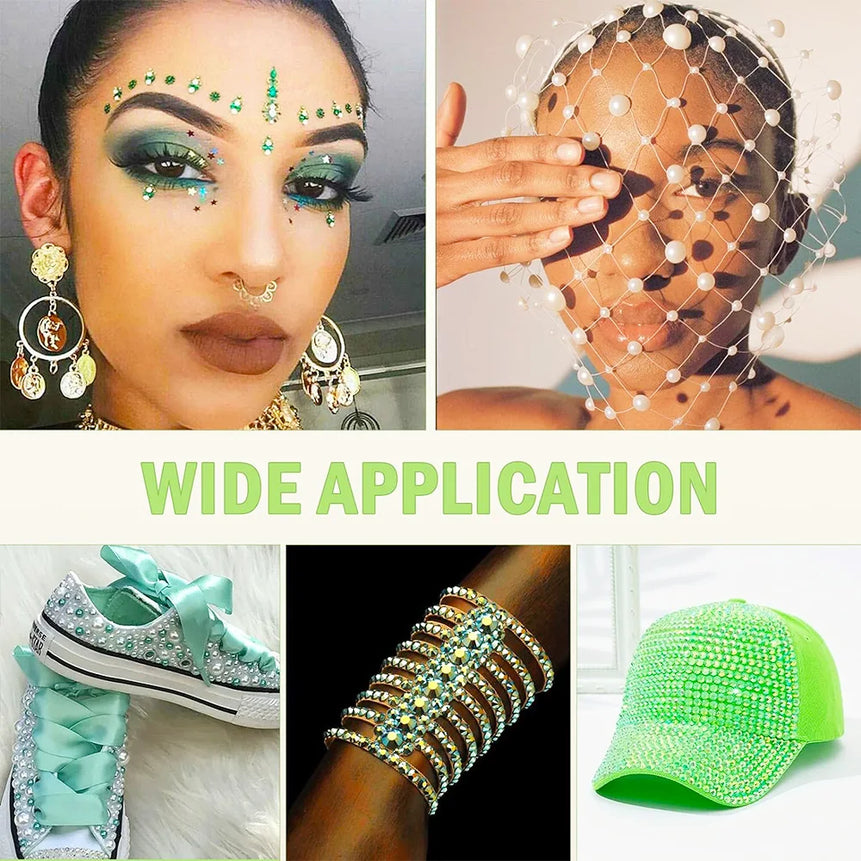 12000PCS Green Flat Back Pearl Rhinestones, Resin Rhinestones for Crafts, Shoes, Nails, Face Art with Tweezer Crayon