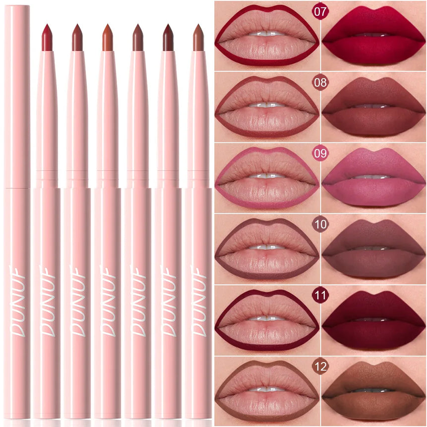 6pcs Matte Lip Liner Set Nude Brown Rose Red Waterproof Long Lasting Rotatable Lip Pencil Smooth Pigmented Kit