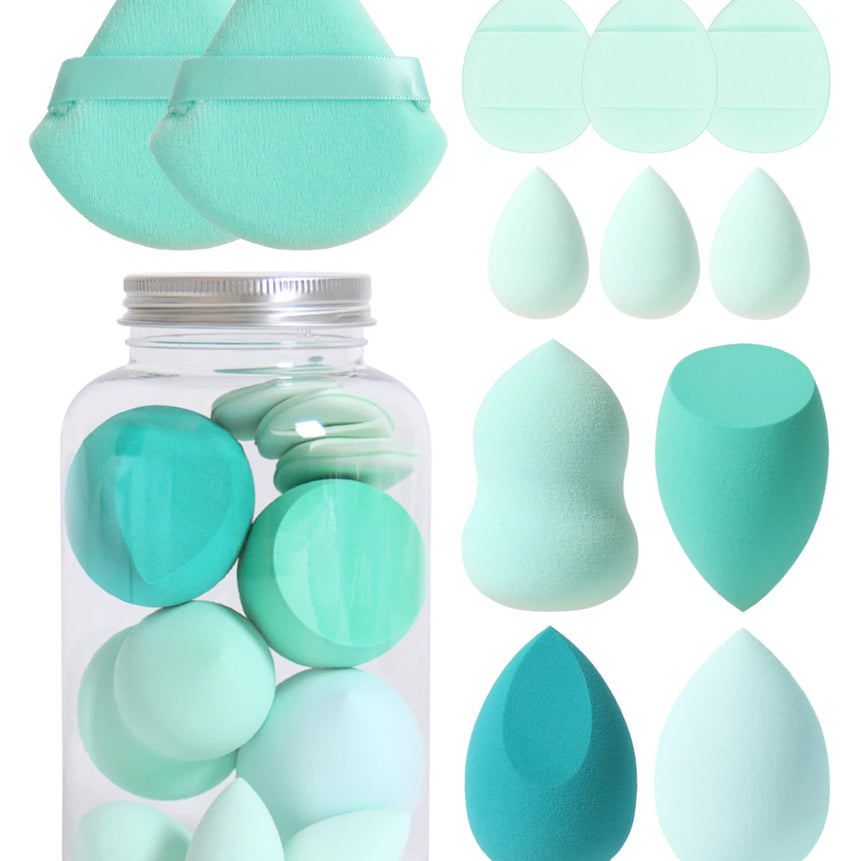 12Pcs Makeup Sponge Set with Storage Jar Latex-Free, Makeup Sponge Finger Puff, Dual-Use Wet & Dry Foundation Cosmetic Puffs