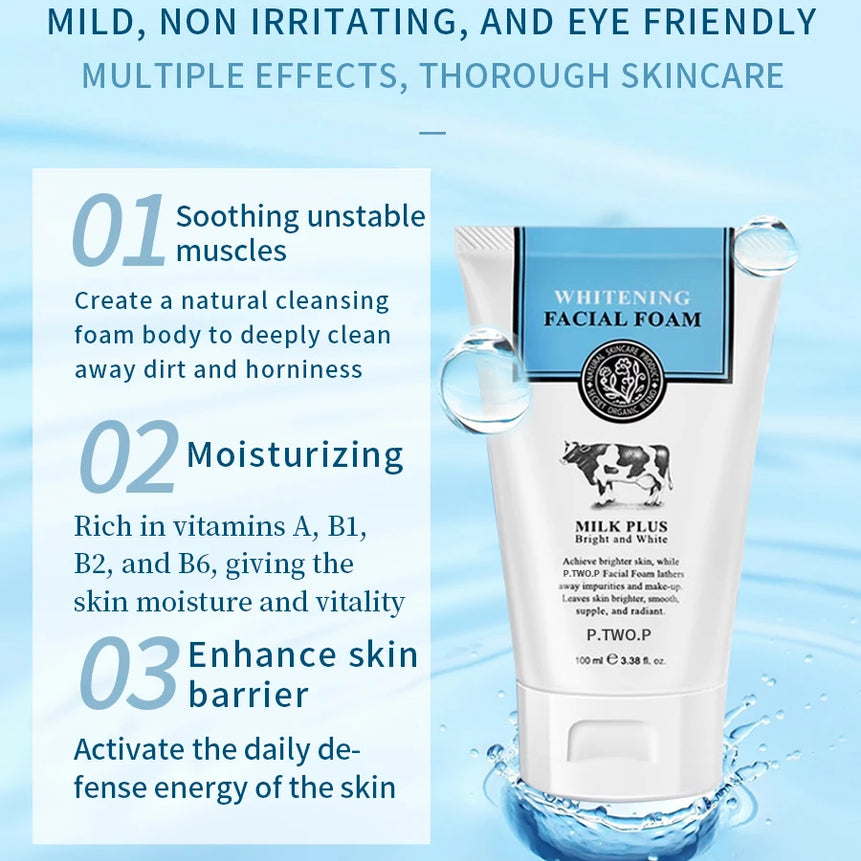 PTWOP Whitening Facial Cleanser Foam Moisturizing Deep Remove Cleansing Acne Milk Oil Control Exfoliating Shrink Pores Face Wash