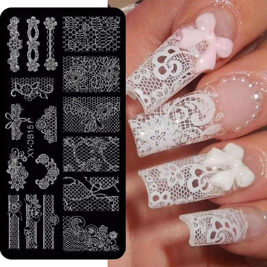 Lace Floral Nail Art Stamping Plate French Wedding Bohemian Style Polish Printing Template Plate Flower Stencils Manicure Tool