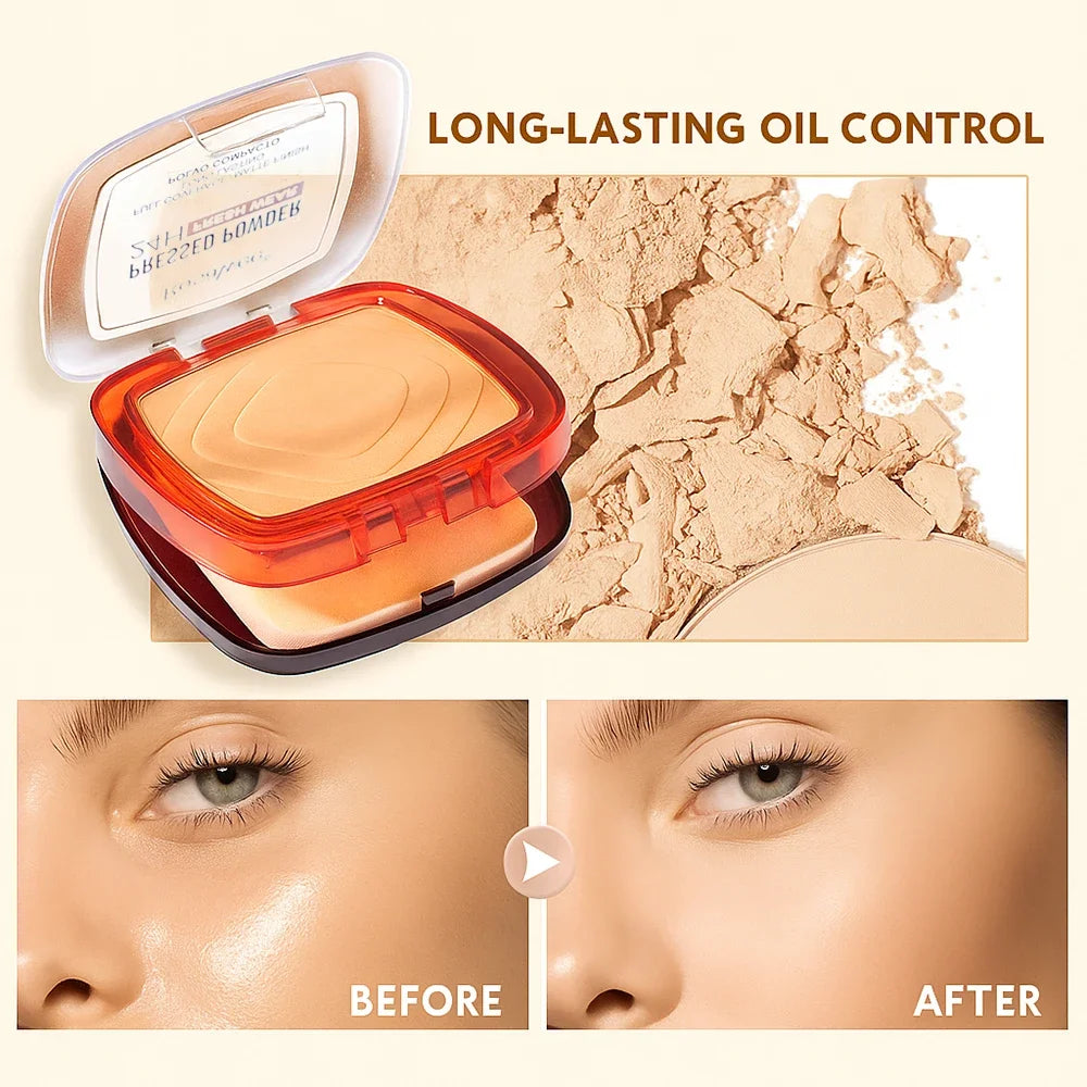 Waterproof Matte Pressed Powder Full Coverage Oil Control 24H Weightless Foundation Long Lasting Non Caking Finishing