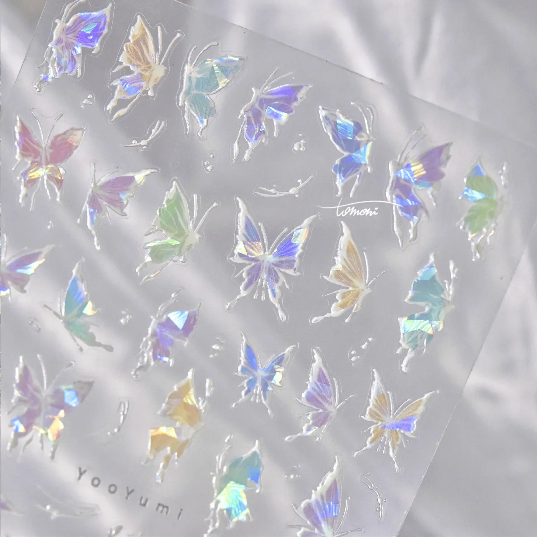 Shiny Jelly Butterfly Charming Golden Gradient Bowknot 5D Self Adhesive Nail Art Sticker Flower Petal Rhinestone Manicure Decals