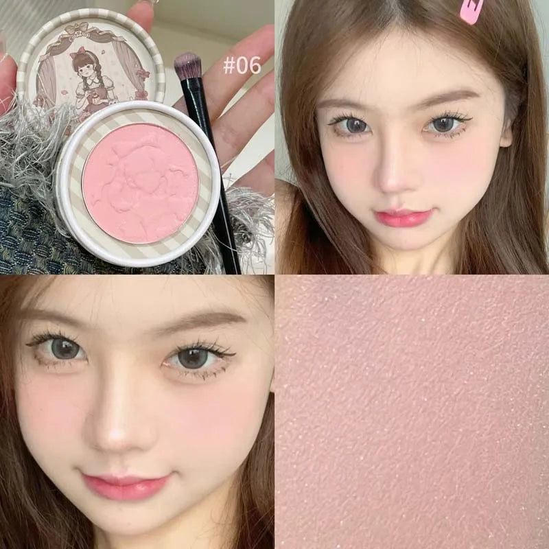Girl's Relief Blusher Palette Shimmer Rose Low Saturation Powder Blush Mousse Matte Natural Rouge Brightens Facial Cheek Contour