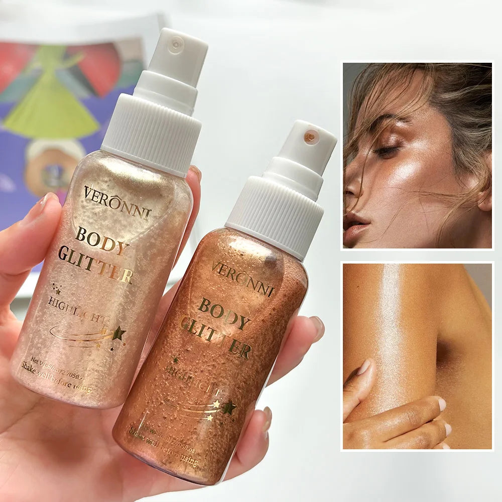 Liquid Body Highlighting Glow Shimmer Spray Cosmetic Waterproof Oil Lotion Makeup 4 Color High Gloss Glitter Spray for Face Body