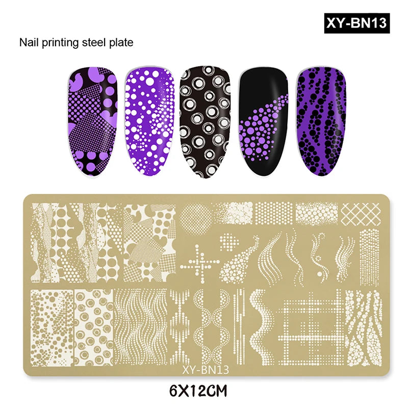 12x6cm Golden Rectangular Nail Stamping Plates Bowknot Butterfly Flower Fireworks Designs Nail Art Template For DIY Nail Decor