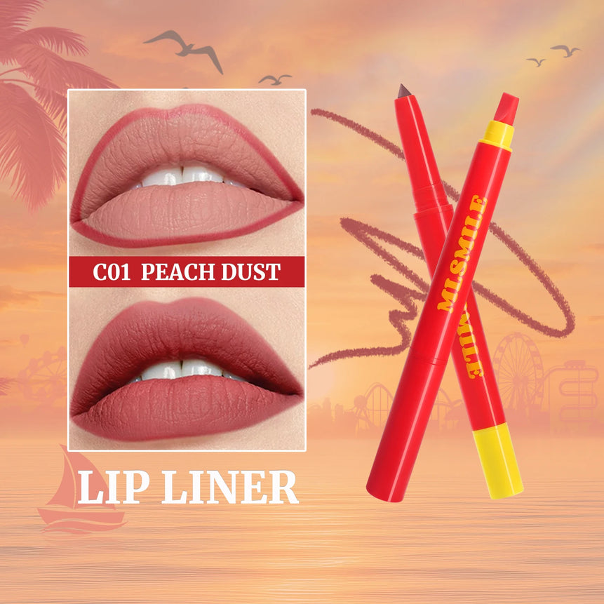 Long Lasting Lip Liner Pen Automatic 2 In 1 Double Head Silicone Brush Waterproof Smudge Proof Silky Lipstick Makeup