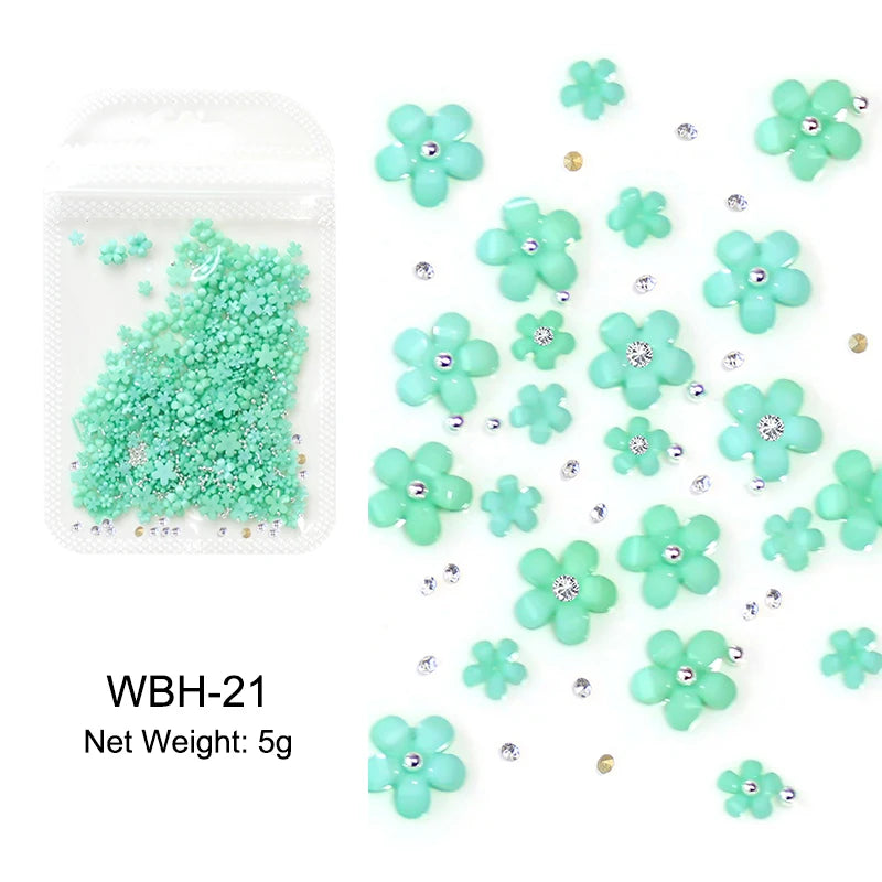 White Acrylic Flower Nail Art Decorations Mixed Size Rhinestones Red Blue Gem Manicure Tools Accessories DIY Nails Design 5g