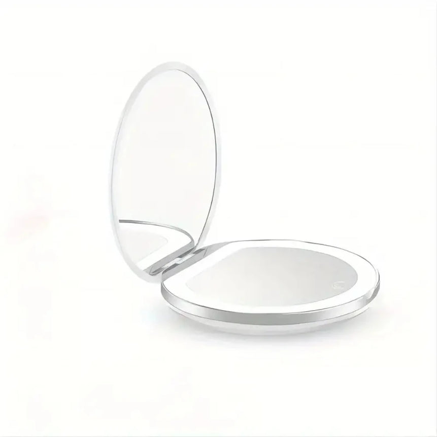 Compact Mirror with Light, 1X/3X Magnification LED Pocket Mirror with USB Data Cable, Pink Mini Mirror for Purse, Pocket,Travel