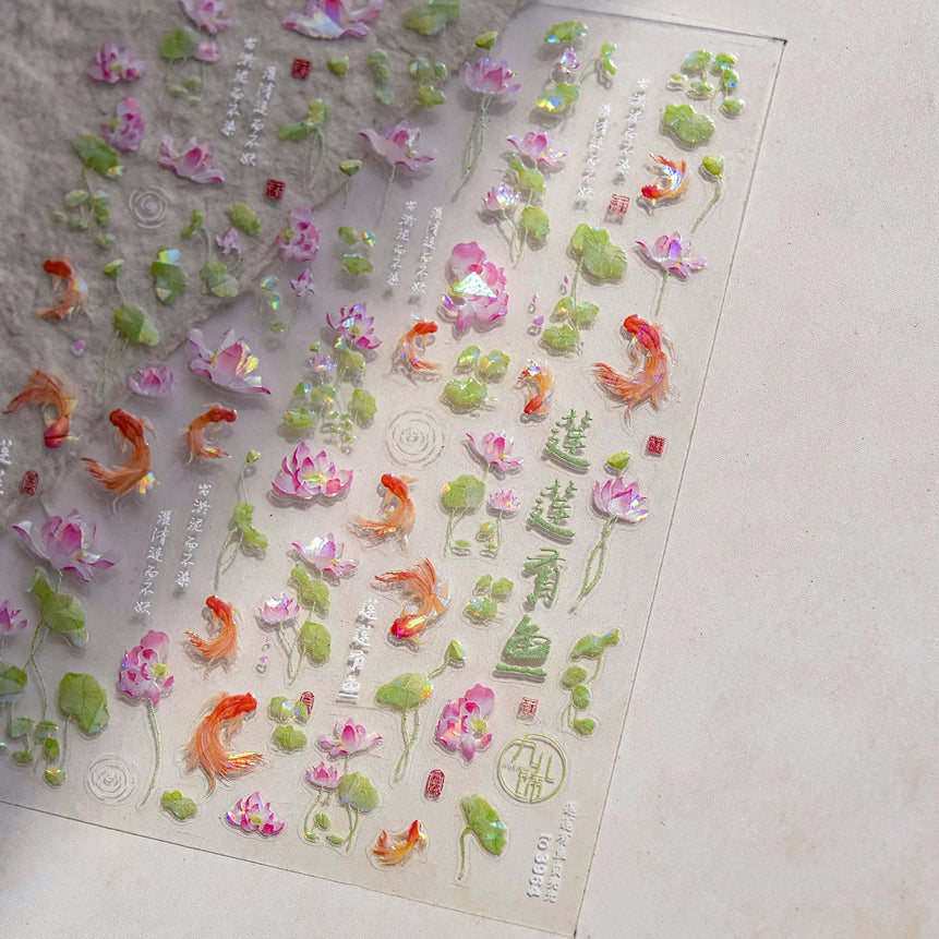 Colorful Water Bubble 5D Nail Art Stickers Goldfish Koi carp Dreamy Polarized Dreamlike Self Adhesive Delicate Manicure Decals