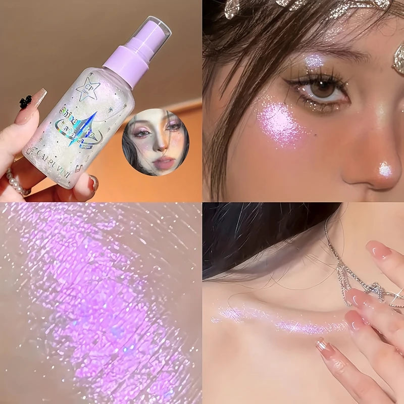 Long-Lasting Glitter Spray - Shimmering Body Spray,Brighten Your Skin Cosmetic,Highlighter Lotion Makeup For Body,Face,Hair,Neck
