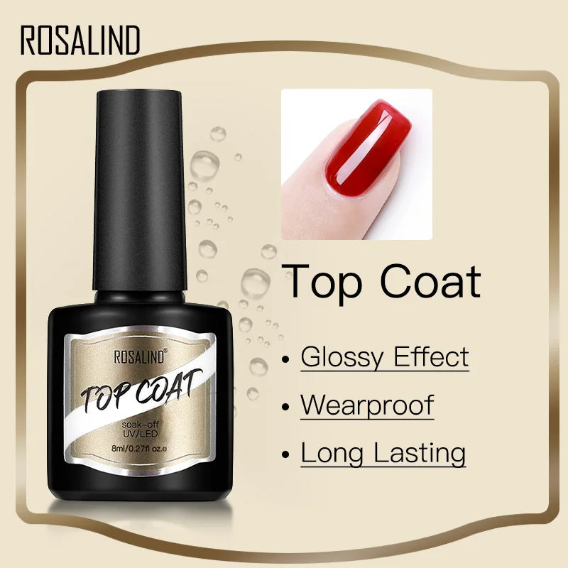ROSALIND Glossy Matte Top Coat Nail Gel Polish Rhinestone Top Coat Glue Gel Varnishes Semi Permanent UV/LED Cure