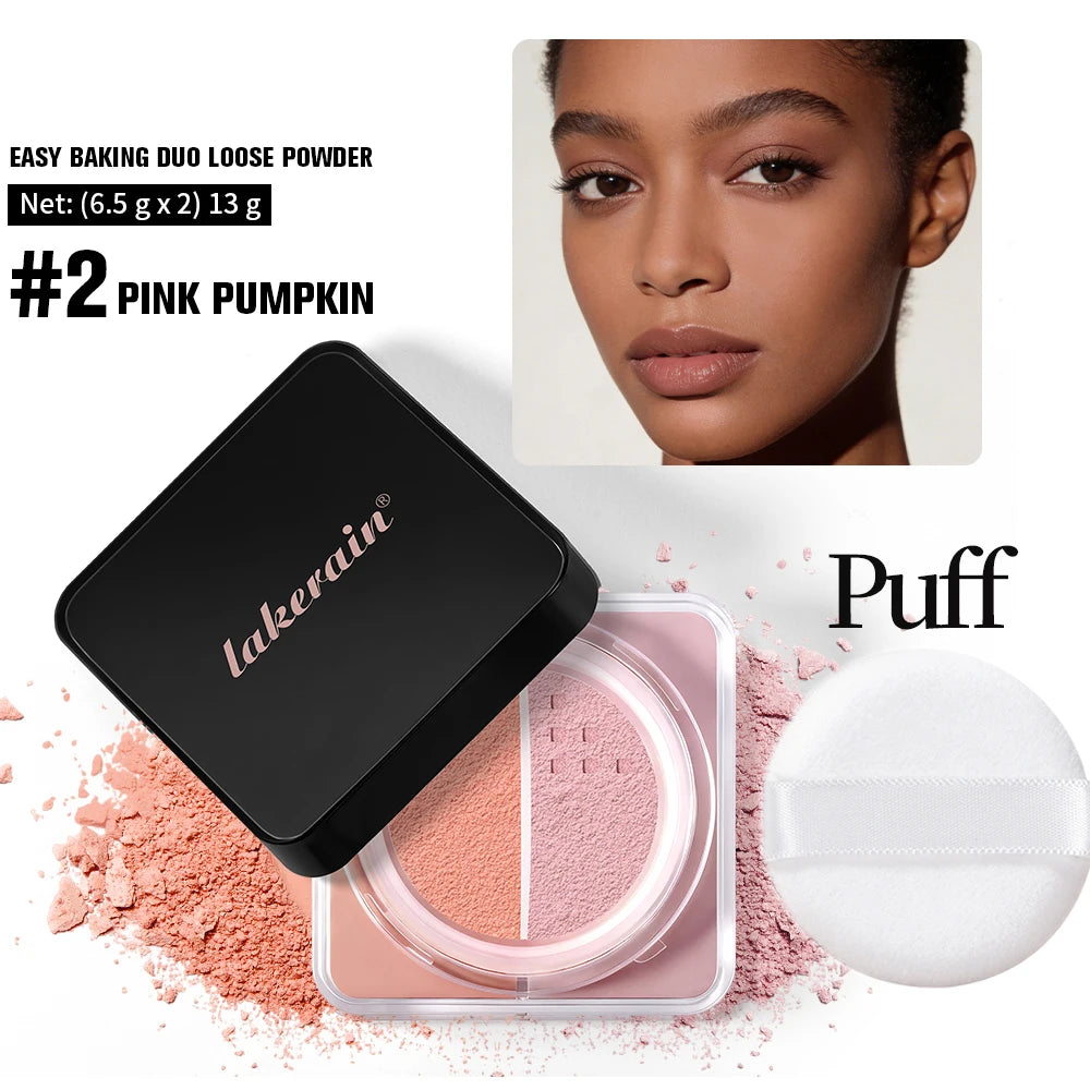2 in 1 Bake Loose Powder Brightening&Correcting Duo Brightening Correcting Blurred Pores Matte LongLasting Setting Powder Makeup