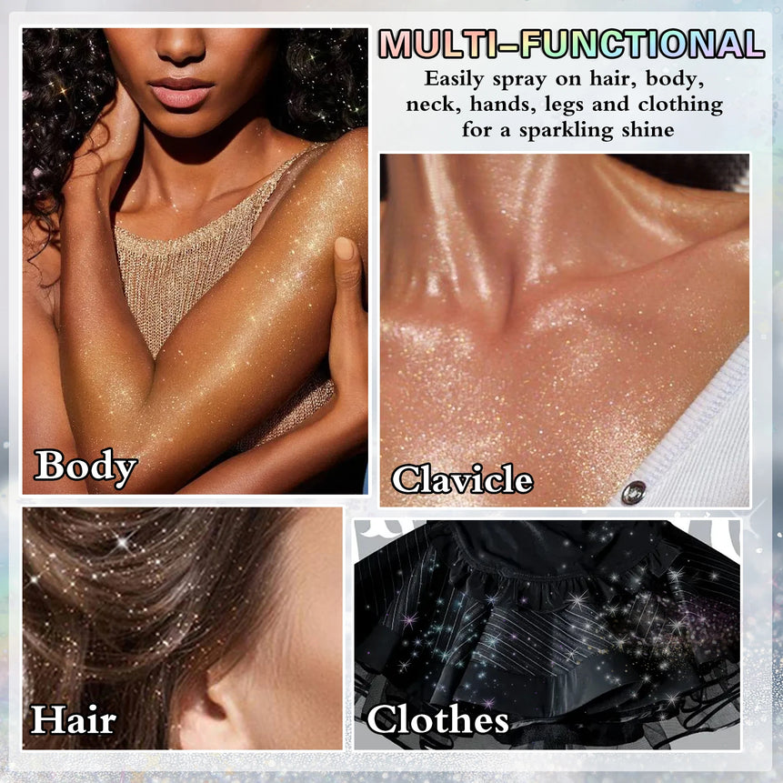 2025 New Holographic Body Glitter Spray for Hair Clothing Quick Drying  Long Lasting Shimmer Christmas Decorative Accessories