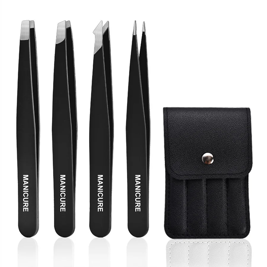 4-piece stainless steel eyebrow tweezers purple set makeup tools for eyelash extension, eyebrow shaping, hair removal