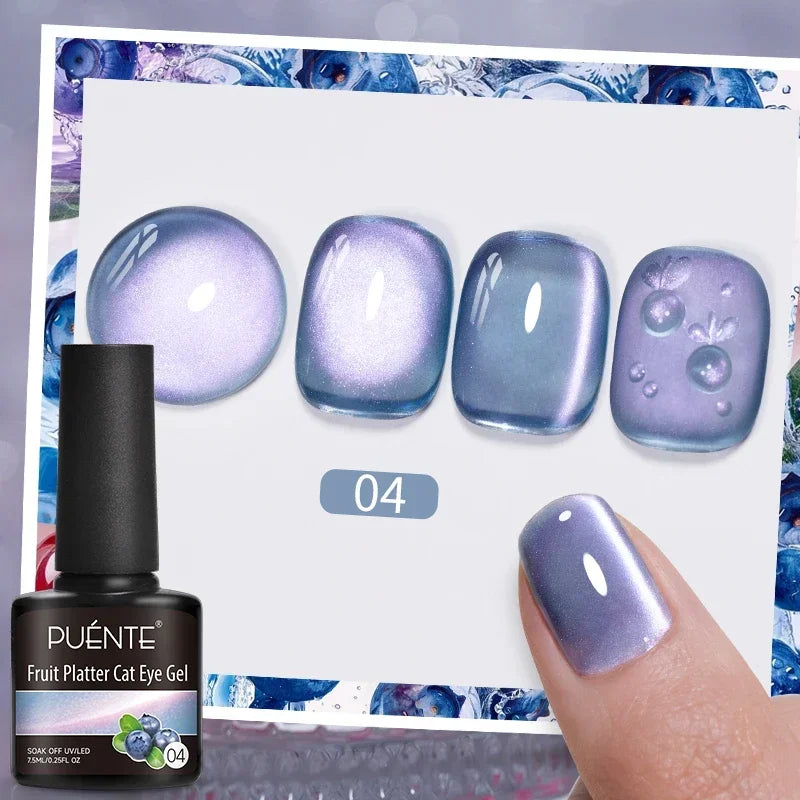 PUENTE 7.5ML Vibrant Blue Cat Eye Gel Nail Polish High Glossy Long-Lasting Soak Off UV Semi-Permanent Nail Art Varnish Manicure