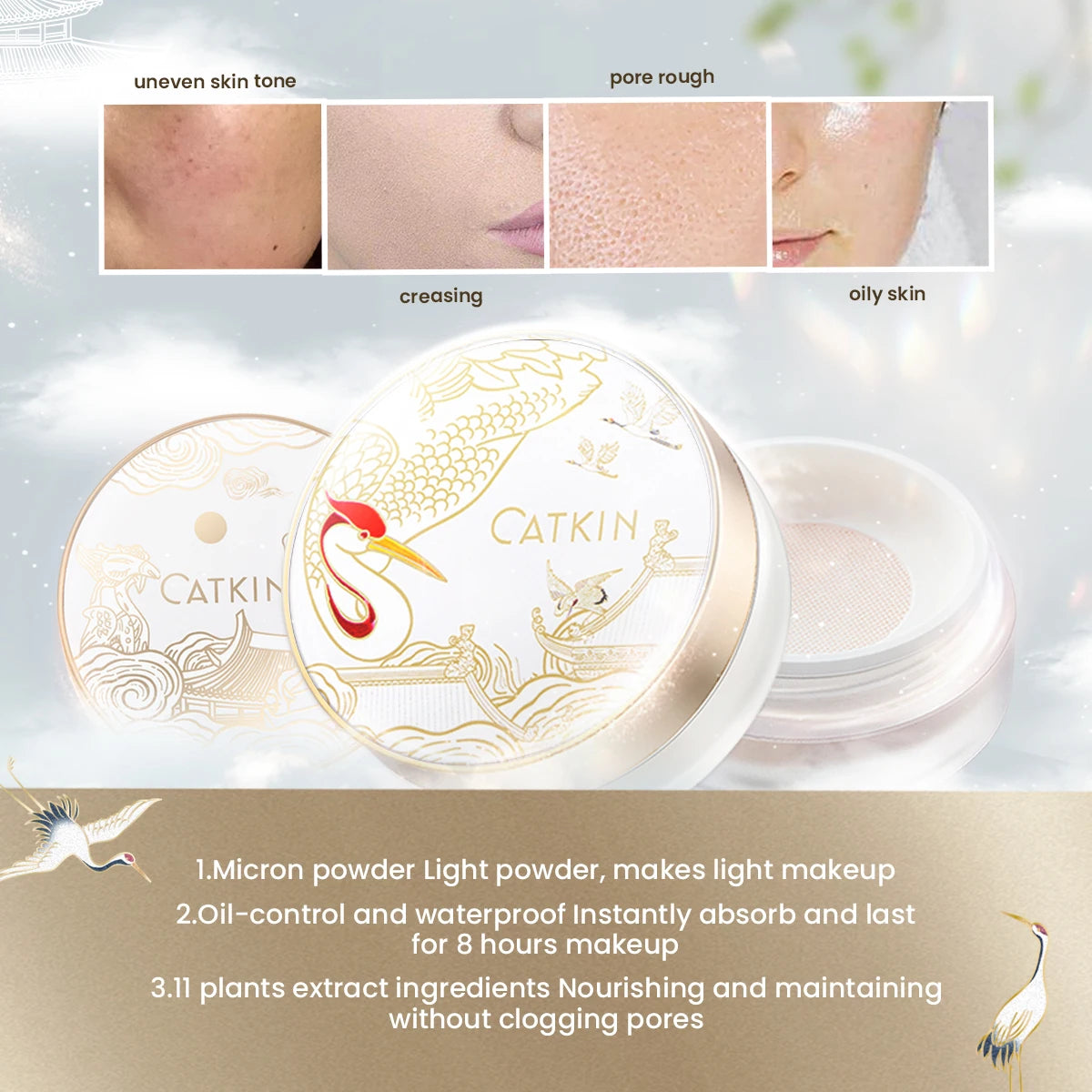 CATKIN Air Loose Setting Powder Oil Control Matte Natural with Puff, Makeup Loose Powder