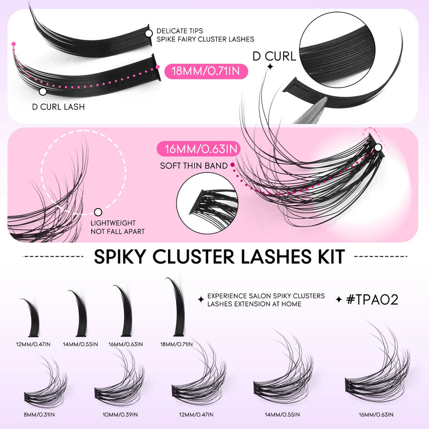 GROINNEYA Lash Clusters Kit DIY Manga Cluster Lashes Set Spikes Lashes Cluster Extension Full Set Individual Eyelashes Makeup