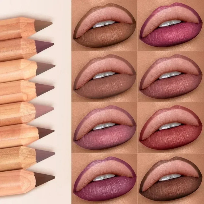 8-colors Matte Lip Liner Pencil Lip Contour Lipstick Pen Nude Brown Lipstick Pencil Natural Lasting Waterproof Lipliner Makeup