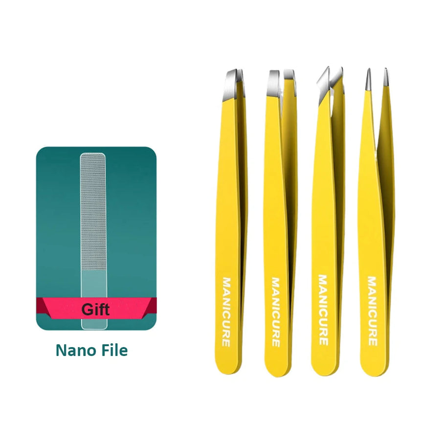 4Pcs High-Quality Eyebrow Tweezer Colorful Hair Beauty Fine Hairs Puller Stainless Steel Slanted Brow Clips Removal Makeup Tools