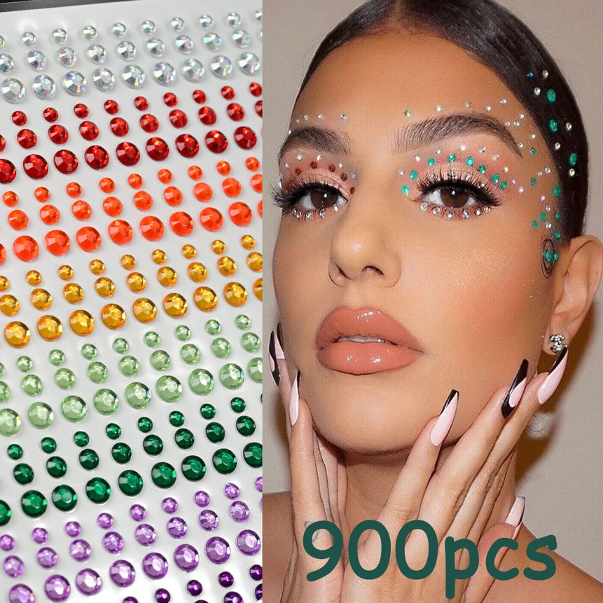 New 3/4/5mm 900pcs Pearl Face Gem Stickers Shining Glittle Self Adhesive Waterproof  Rhinestone Stickers Party Wedding Makeup