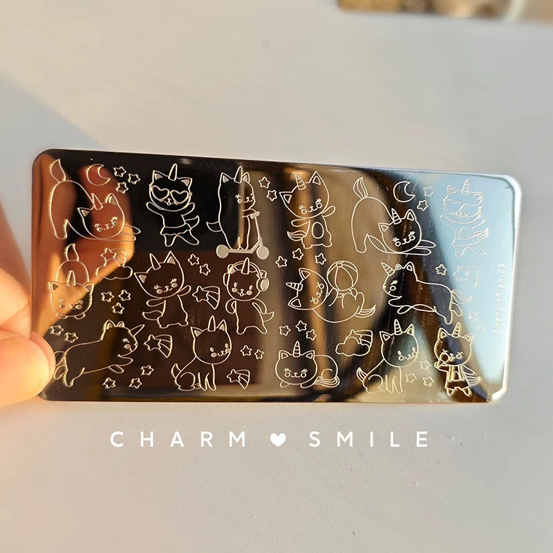 Cartoon Characters Stamping Plates  French Line Geometry  Flowers Leaves Animals Image Stainless Steel Nail Art Template Stencil