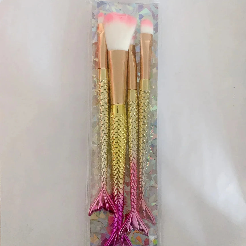 Four-piece Suit Mermaid Makeup Brush Fiber Colorful Soft Hair Loose Powder Brush Beauty Makeup Tools