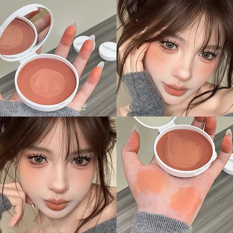 Moist Pink Blush Cream Palette Silky Smooth Matte Red Brown Lip Stick Cheek Tint Multi-purpose Cream Makeup Easy to Smudge