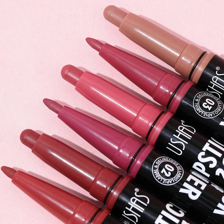 Waterproof Lipstick Lip Liner Contouring Crayon Non-stick Cup 2 IN 1 Double Headed Lipstick Matte Nude Sexy Lipliner Pen Makeup