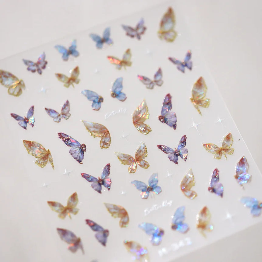 1pcs 5D Rhinestones Butterfly Nail Stickers Kawaii AB Shiny Butterfly Adhesive Nail Art Decorations Decal Design Manicure Tools