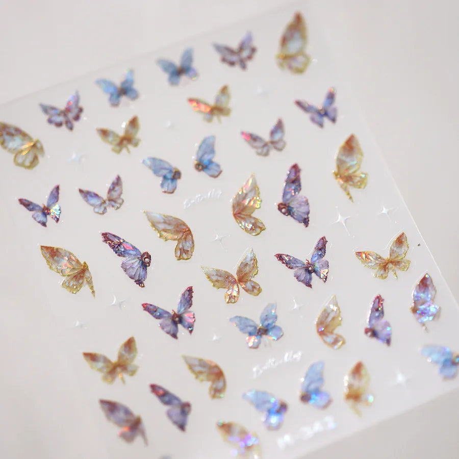 1pcs 5D Rhinestones Butterfly Nail Stickers Kawaii AB Shiny Butterfly Adhesive Nail Art Decorations Decal Design Manicure Tools
