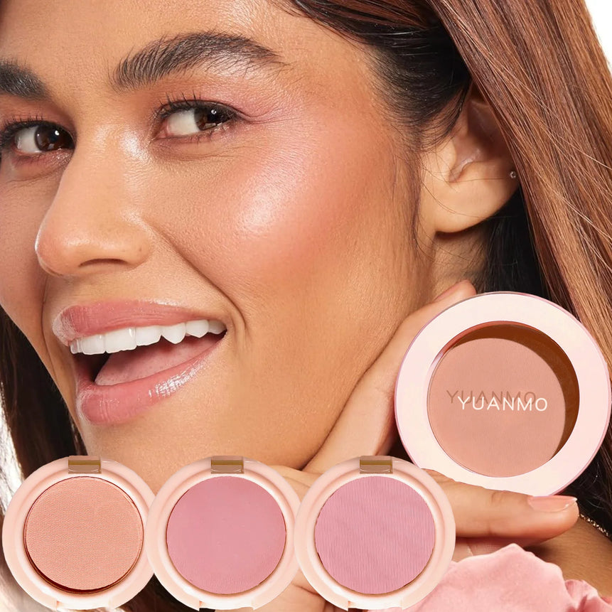 Single Shade Natural Pink Matte Blush Powder Palette with Brush Long-Lasting Buildable Soft Pink/ Rosy Glow/ Nude Cheek Contour