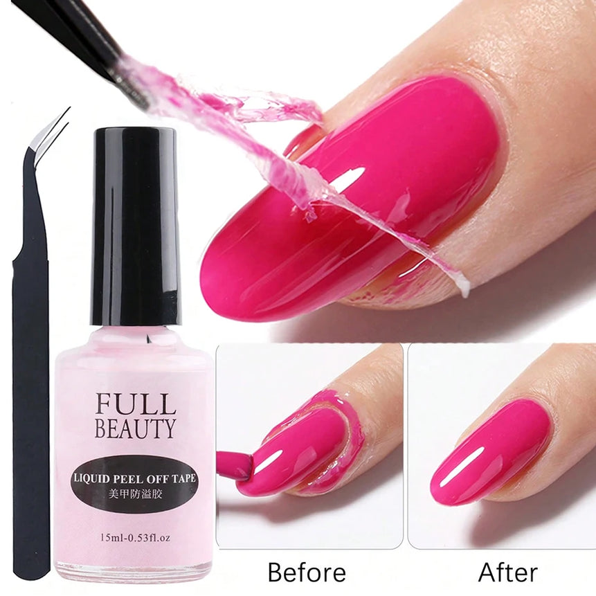 15ml Peel Off Latex Antifreezing Nail Liquid Anti-overflow Glue Nail Edge Protection Fast Dry Nail Skin Care Tool With Tweezer
