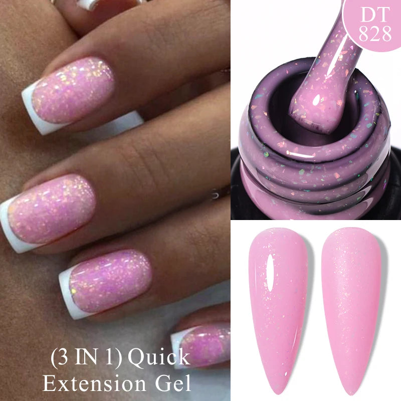 MEET ACROSS 7ml Gold Foil 3 In 1Quick Extension Gel Nail Polish Nude Pink Gold Milky White Glitter UV Gel Finger Prolong Varnish
