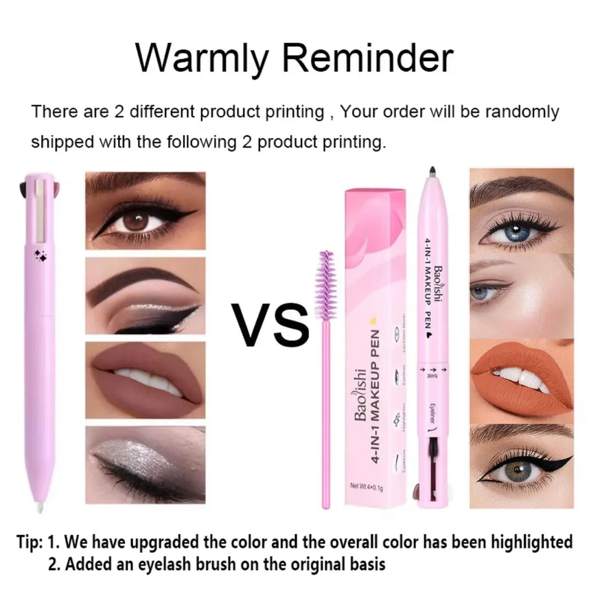 4-in-1 multi-functional lip liner, eyeliner and eyebrow pencil 4-color set