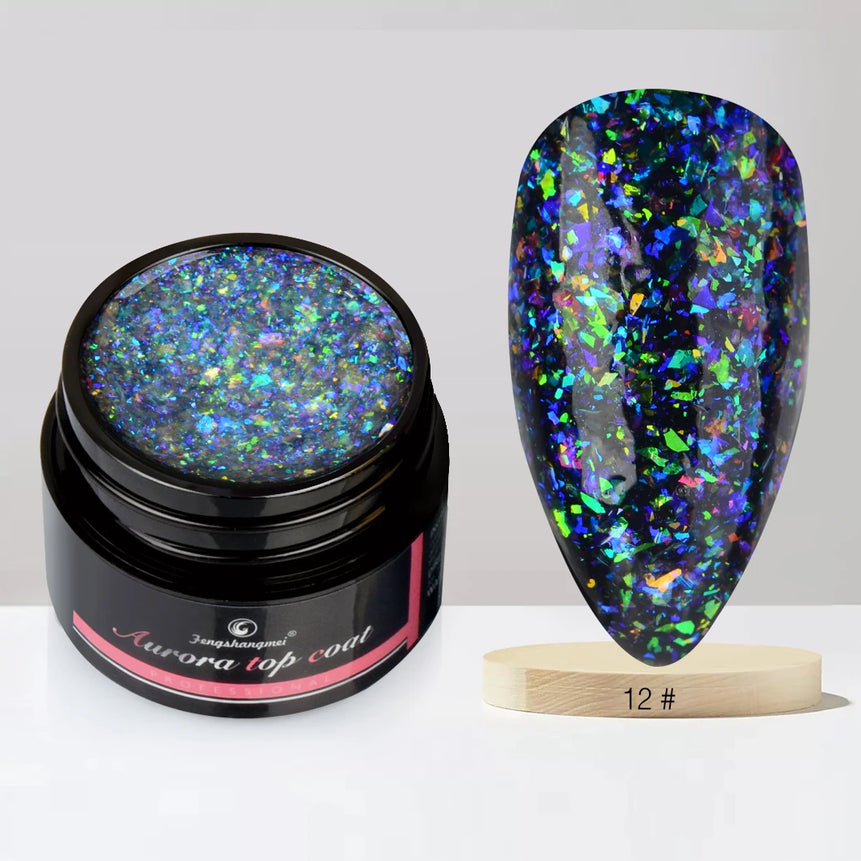 Aurora Glitter Gel Nail Polish 3D Non-Sticky Builder Gel Formula Long-Lasting Shine Soak Off UV/LED Cured Perfect for Manicures