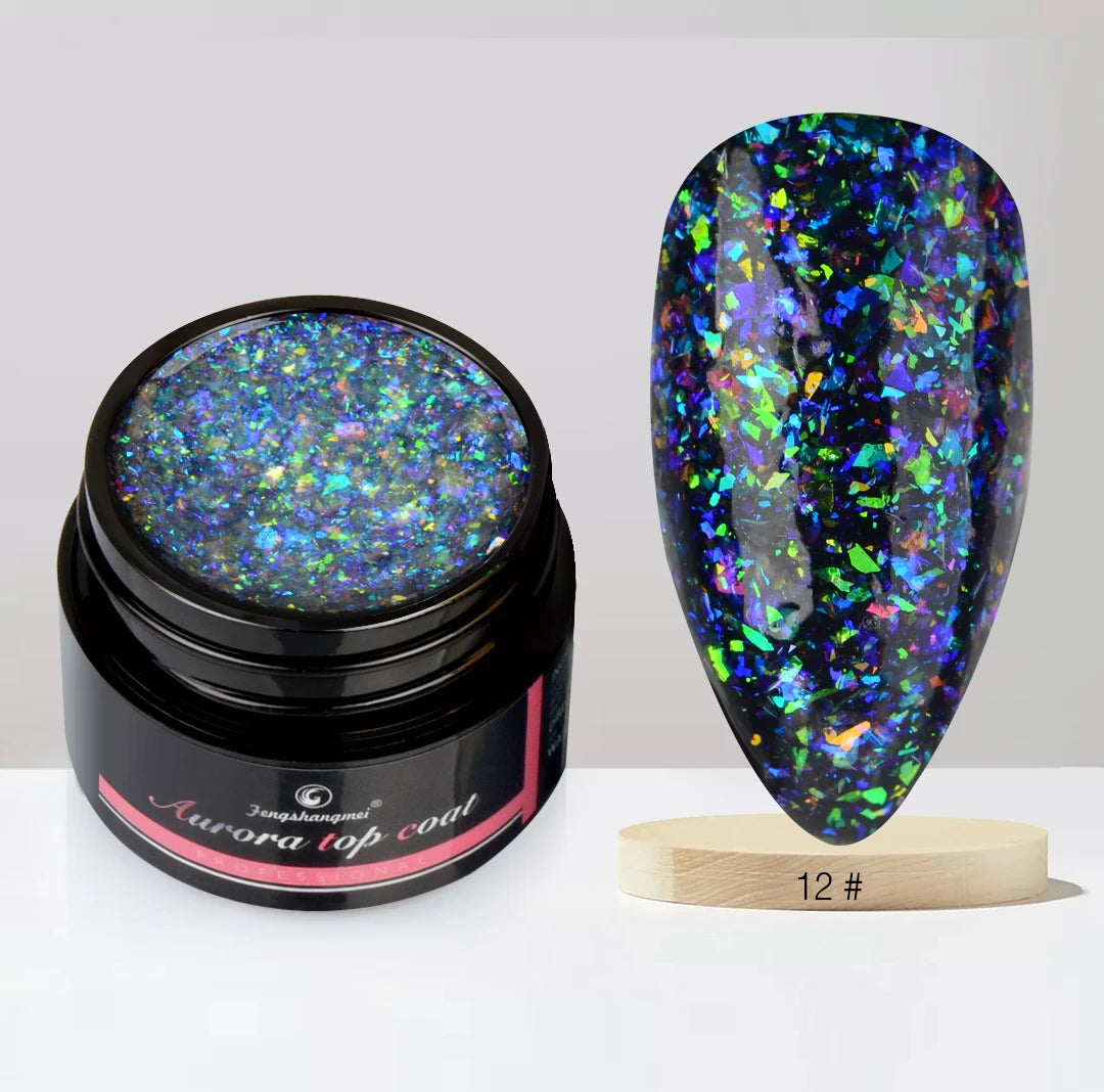 Aurora Glitter Gel Nail Polish 3D Non-Sticky Builder Gel Formula Long-Lasting Shine Soak Off UV/LED Cured Perfect for Manicures