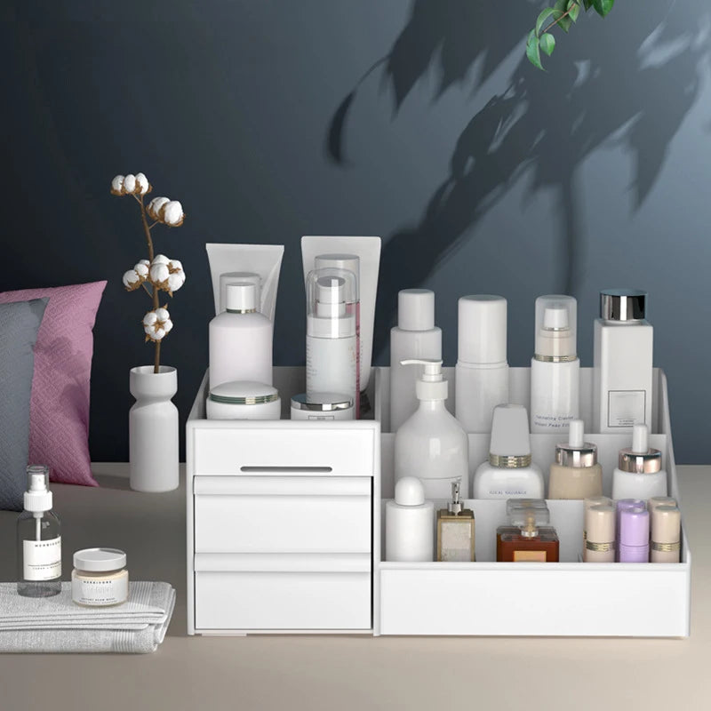 New Drawer Makeup Storage Box Dormitory Finishing Plastic Shelf Cosmetics Skin Care Dressing Table Desktop Makeup Storage Box