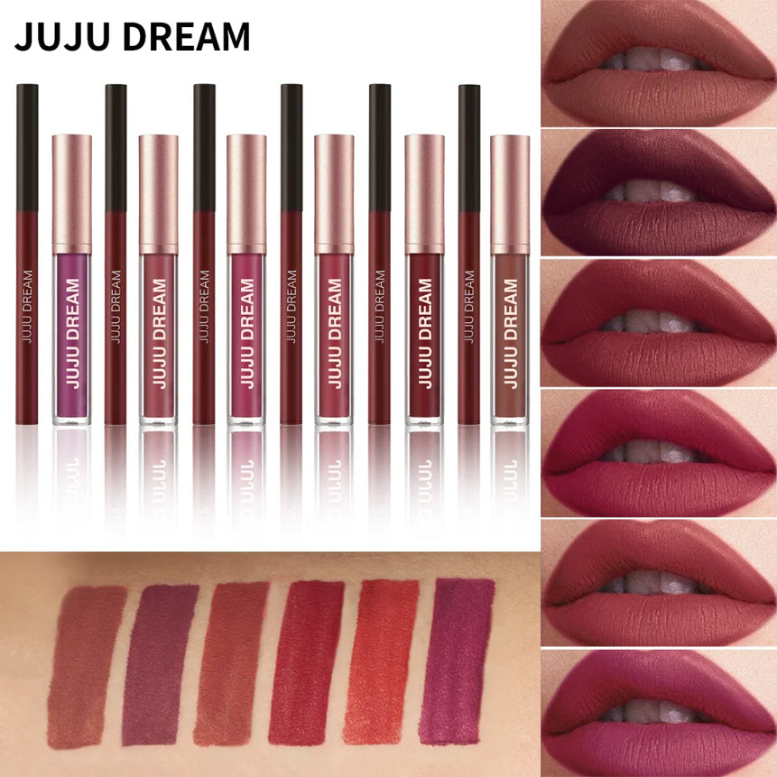 Matte Lip Liner & Lipstick Set, Waterproof Long-Lasting, Soft Matte Finish, Easy Apply, Xmas & Halloween Makeup, Unisex Safe