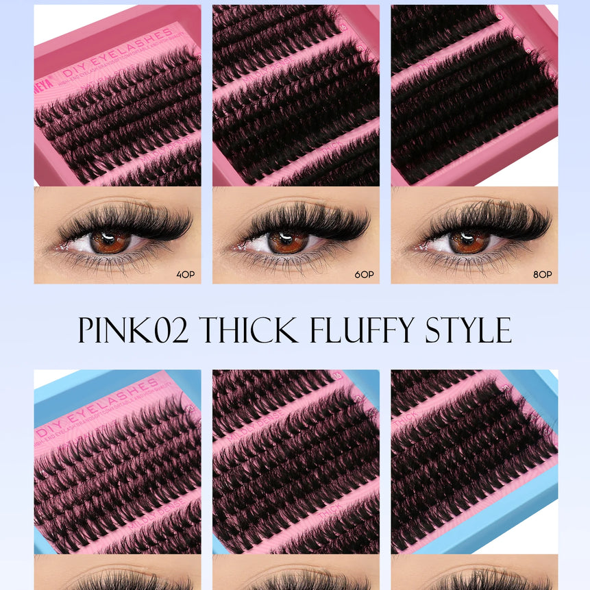 GROINNEYA Cluster Lashes Kit Individual Lashes Volume Mixed Tray 3D Faux Mink Lashes Wispy Eyelash Extension Makeup
