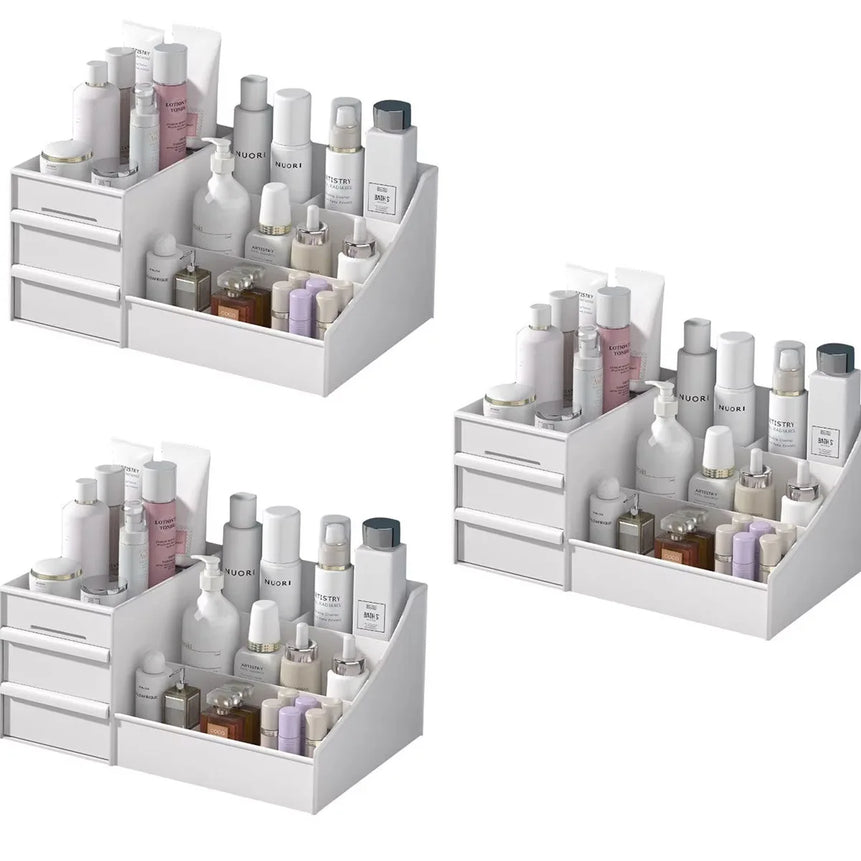 1pc White New Drawer Makeup Storage Box Dormitory Finishing Plastic Shelf Cosmetics Skin Care Dressing Table Desktop