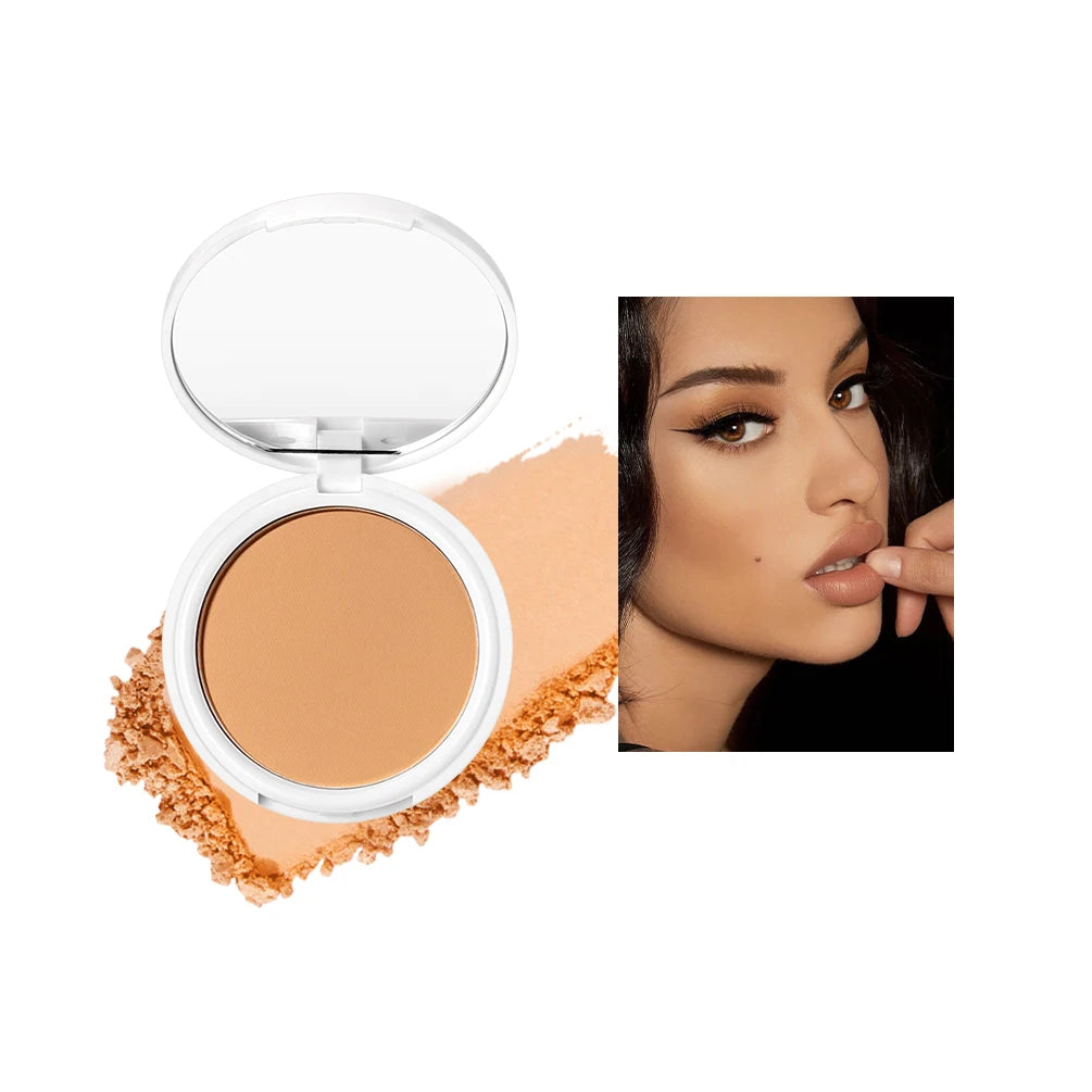 QIBEST Pressed Powder Oil-Control Long-Lasting Face Powder Compact Powder Full Coverage Makeup Base Foundation