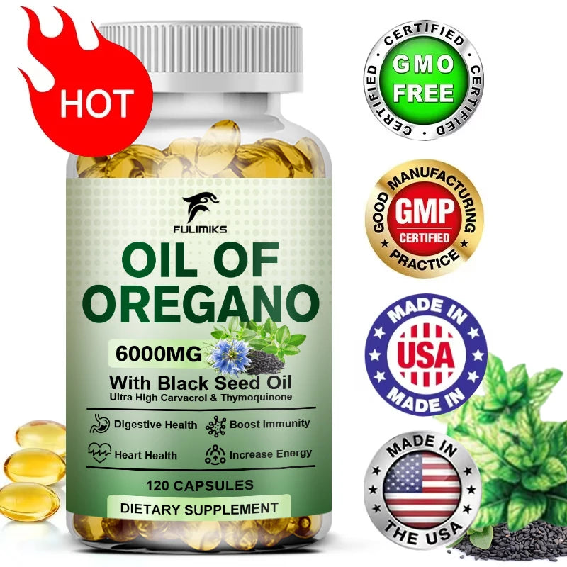 Oil of Oregano Softgels – Organic Oregano Oil Capsules with Black Seed Oil, Immune & Digestive Support, Antioxidant Support
