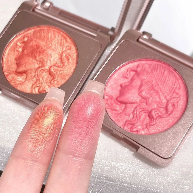 Highlighter Embossed Blush Glitter Facial Long-Lasting Shimmer Powder Pink Coral Rouged For Cheeks Smooth Makeup Cosmetics