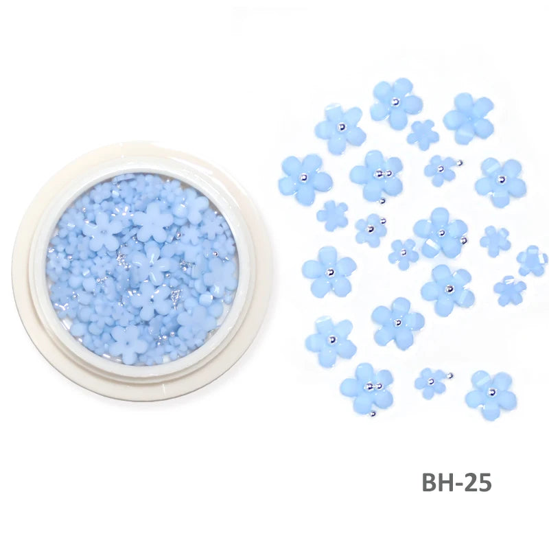 White Acrylic Flower Nail Art Decorations Mixed Size Rhinestones Red Blue Gem Manicure Tools Accessories DIY Nails Design 5g